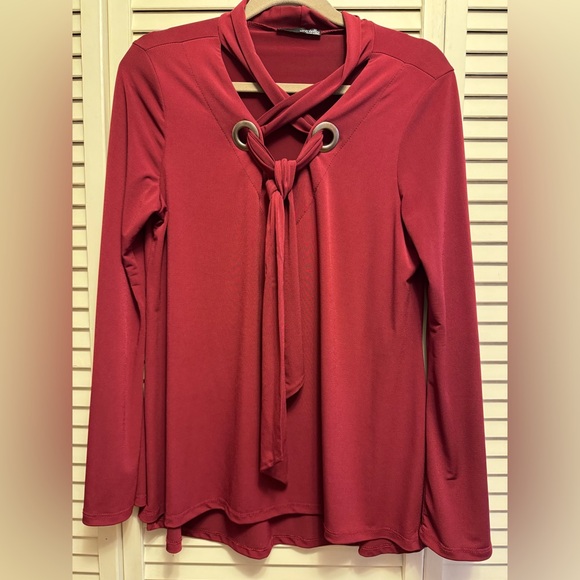 Ariella Tops - Ariella Deep Red Criss-Cross Blouse. PTP 19”